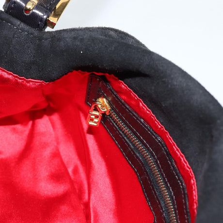 Fendi Black Suede Baguette Shoulder Bag with Red FF Hardware