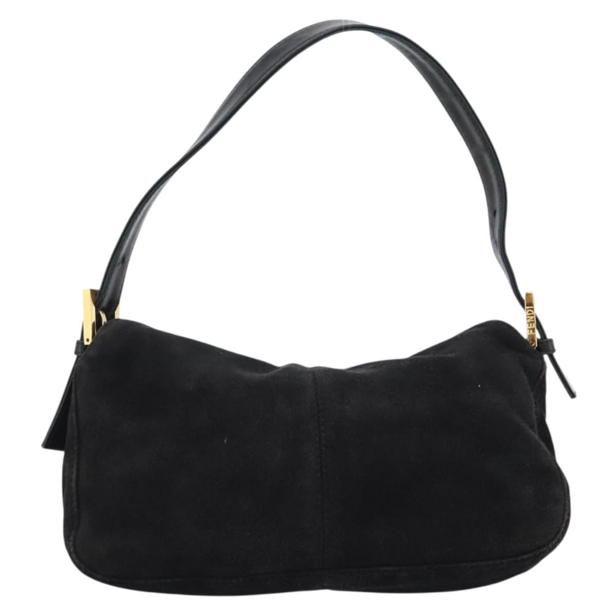 Fendi Black Suede Baguette Shoulder Bag with Red FF Hardware