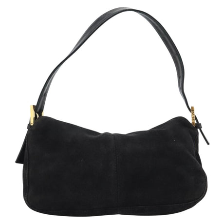 Fendi Black Suede Baguette Shoulder Bag with Red FF Hardware