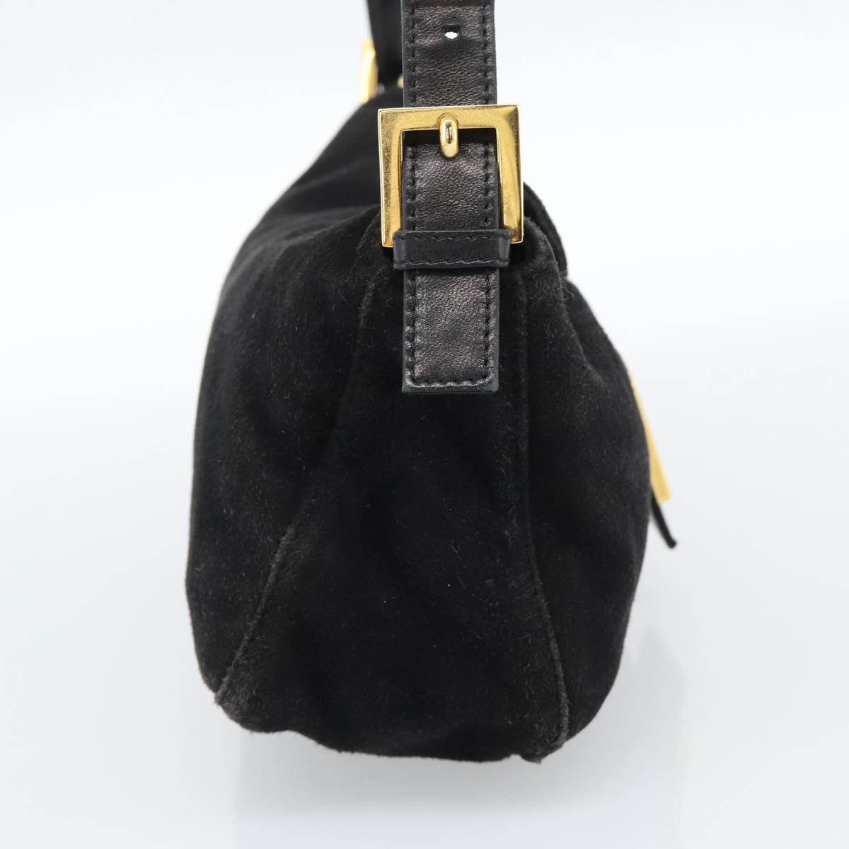 Fendi Black Suede Baguette Shoulder Bag with Red FF Hardware