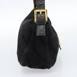 Fendi Black Suede Baguette Shoulder Bag with Red FF Hardware