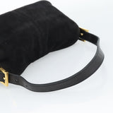 Fendi Black Suede Baguette Shoulder Bag with Red FF Hardware