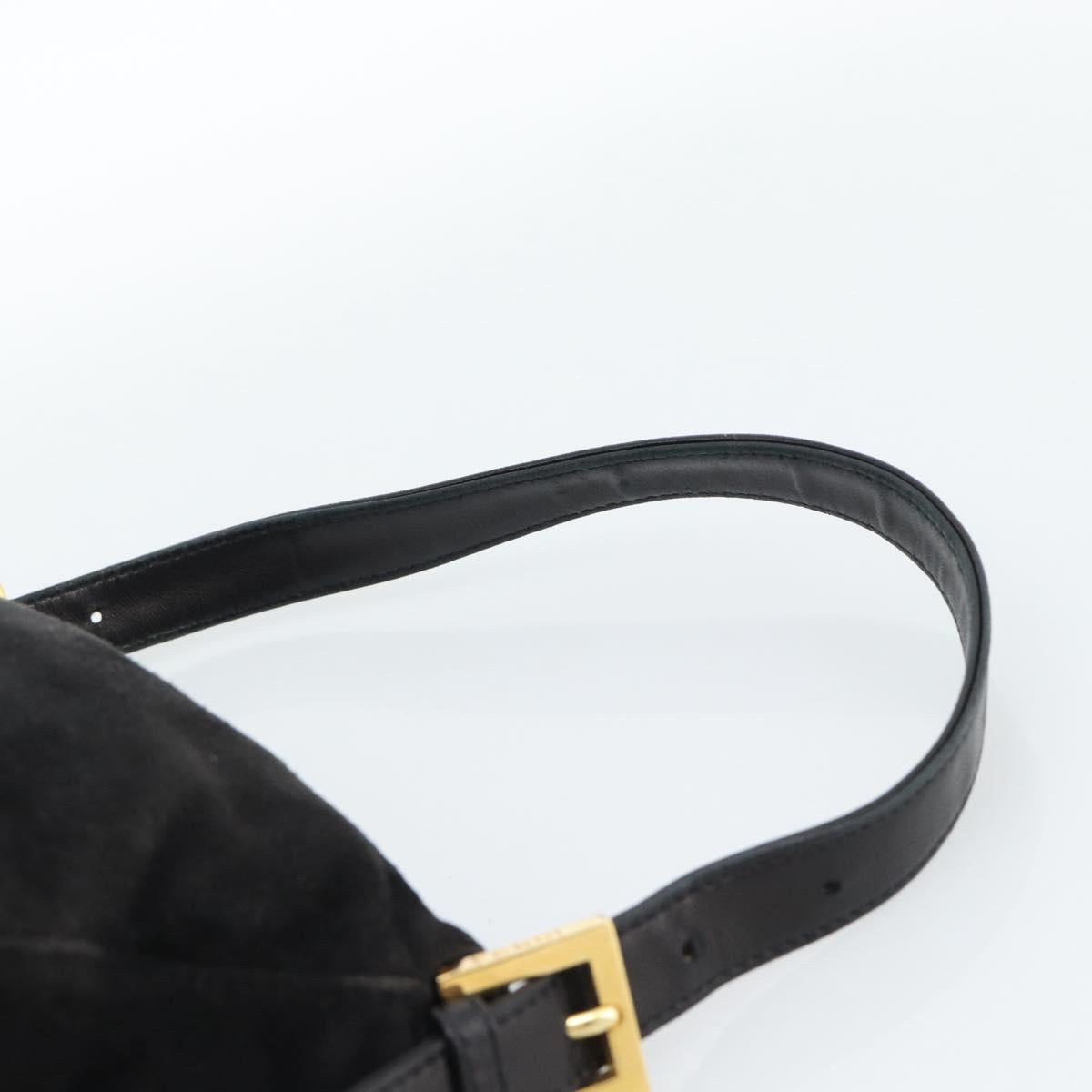 Fendi Black Suede Baguette Shoulder Bag with Red FF Hardware