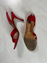 Manolo Blahnik EU 37 Cherry Red Satin Crisscross Sandal