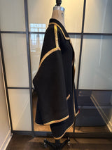 Donna Karan Black Wool Gold Leather Trim Coat Vintge