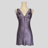 Lace trim neckline slip in purple