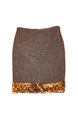 Moschino herringbone and leopard fur trim skirt (42)