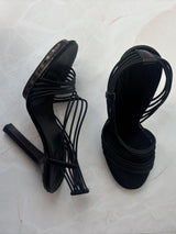 Gucci US 7 Black Leather Strappy Stiletto Sandal