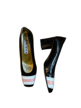 Escada black patent leather heels with white and pink trim detail (8B)