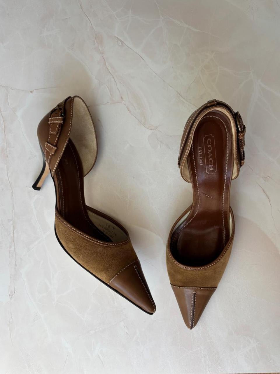 Coach US 10 Brown Suede Leather D'Orsay Pointed Toe Pump