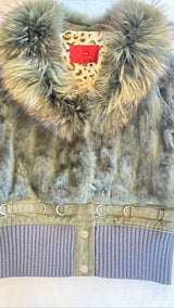 Olive Green Fur Trim Cropped Jacket with D-Ring Details Outerwear