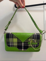 Christian Dior Vintage Y2K Lime Green Tartan Leather D'Trick Flap Bag (Galliano 2004) - sku tuv #7