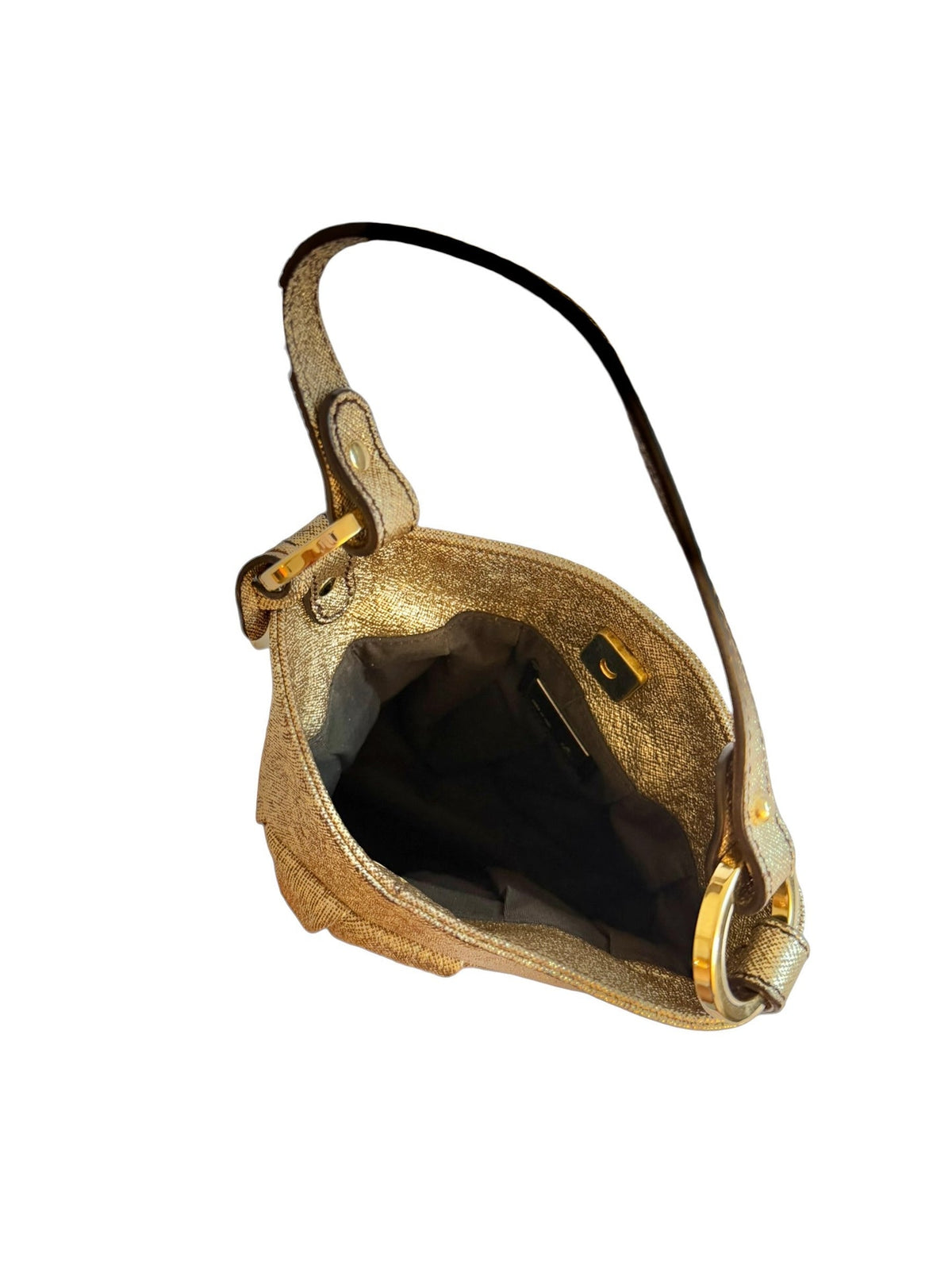 Fendi gold sparkly mini hobo bag with charm