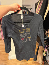 My doctor says I need glasses wine bedazzled black tee - sku tuv #50