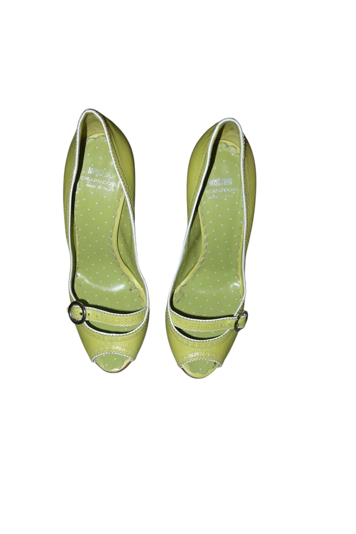 Moschino lime green peep toe heels with buckle (39)