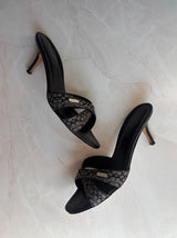 Coach US 7.5 Black Monogram Jacquard Mule