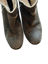 Chanel grey distressed suede and shearling boots (37)