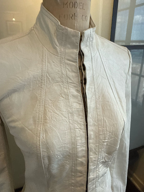 Burberry Size 38 Ivory White Leather Hook Eye Jacket