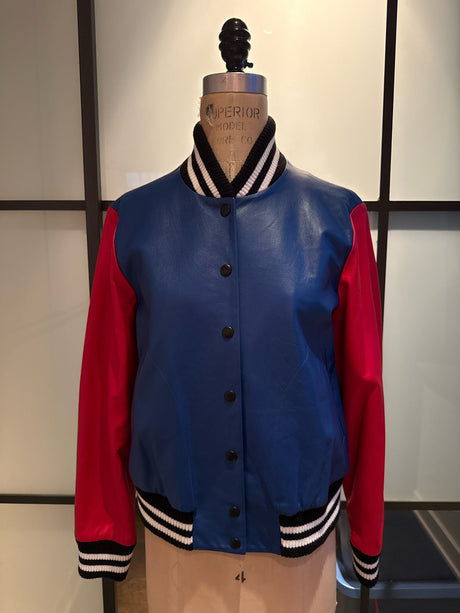 Barney's x Lisa Perry Size 4 Blue & Red Leather Bomber Jacket
