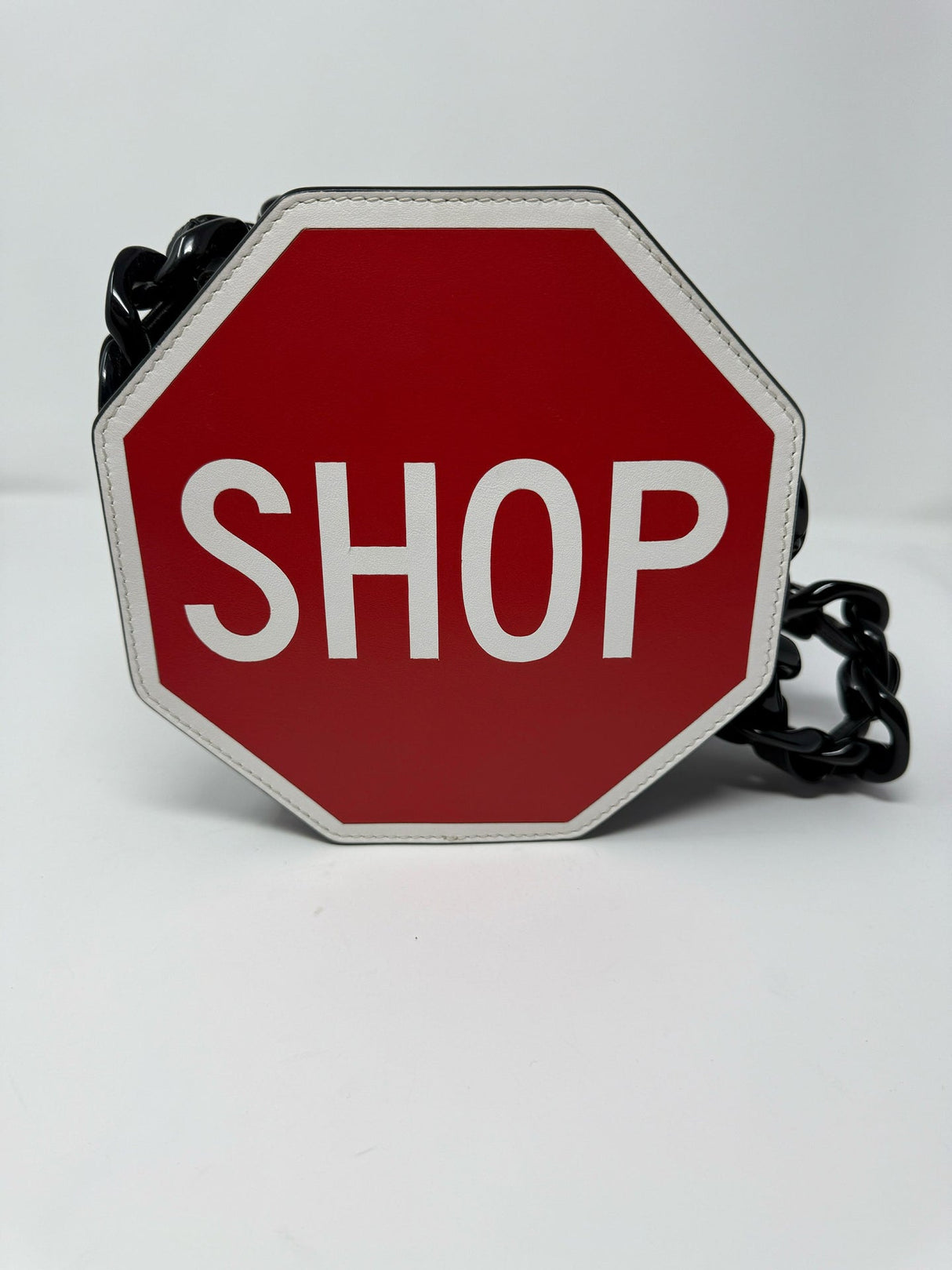 Moschino Leather Black Red SHOP Crossbody Bag Purse