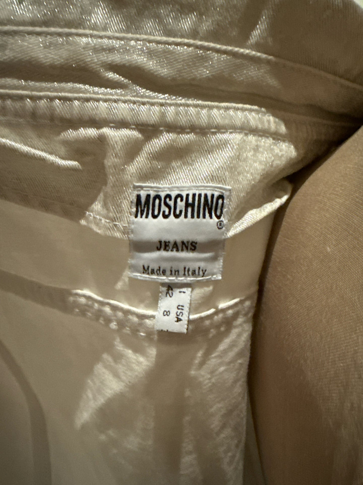 Moschino Size 8 White Stretch Cotton Flower Collar Jacket