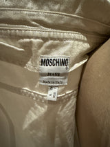 Moschino Size 8 White Stretch Cotton Flower Collar Jacket