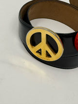 Moschino Black Leather Anarchy Smiley Face Heart Peace Sign Belt