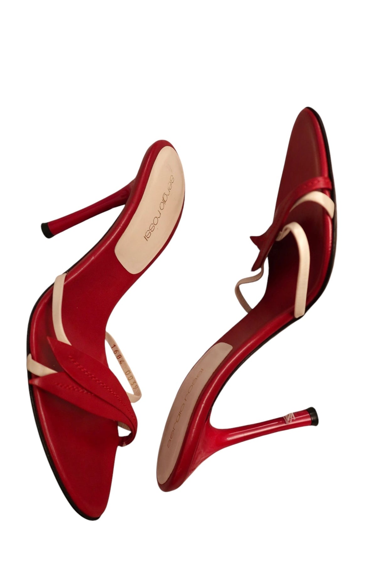 Sergio Rossi red leaf heels with white straps (36.5)