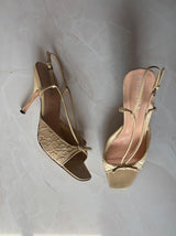 Prada EU 39 Cream Lace Leather Bow Square Toe Slingback