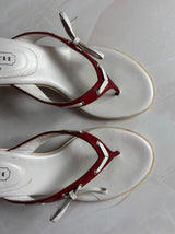 Coach US 7.5 White Leather Red Thong Sandal
