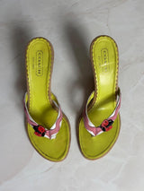 Coach US 8.5 Rare Raffia Ladybug Wedge Sandal
