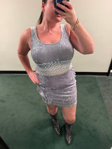 Blue 90s crushed velvet dress with beaded bodice - SKU TUV #99795