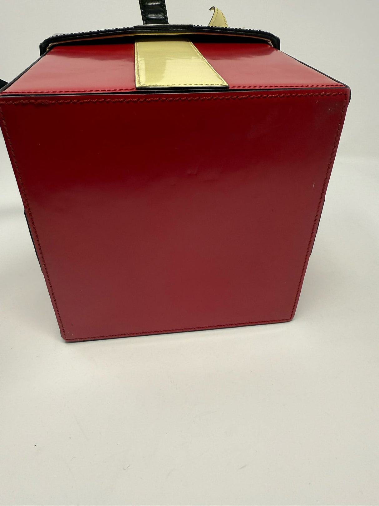 Moschino Red & Black Leather Box Bag