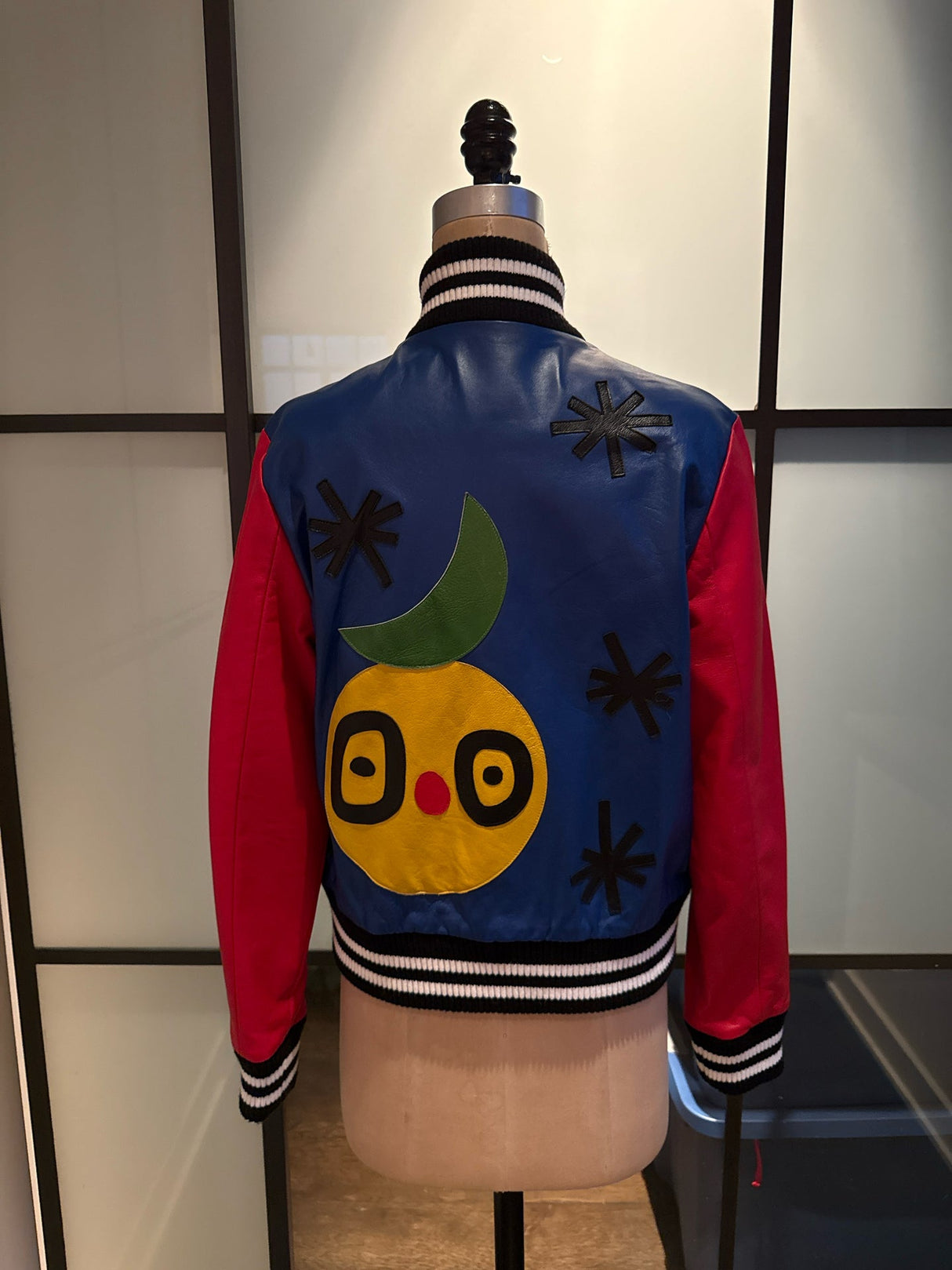 Barney's x Lisa Perry Size 4 Blue & Red Leather Bomber Jacket