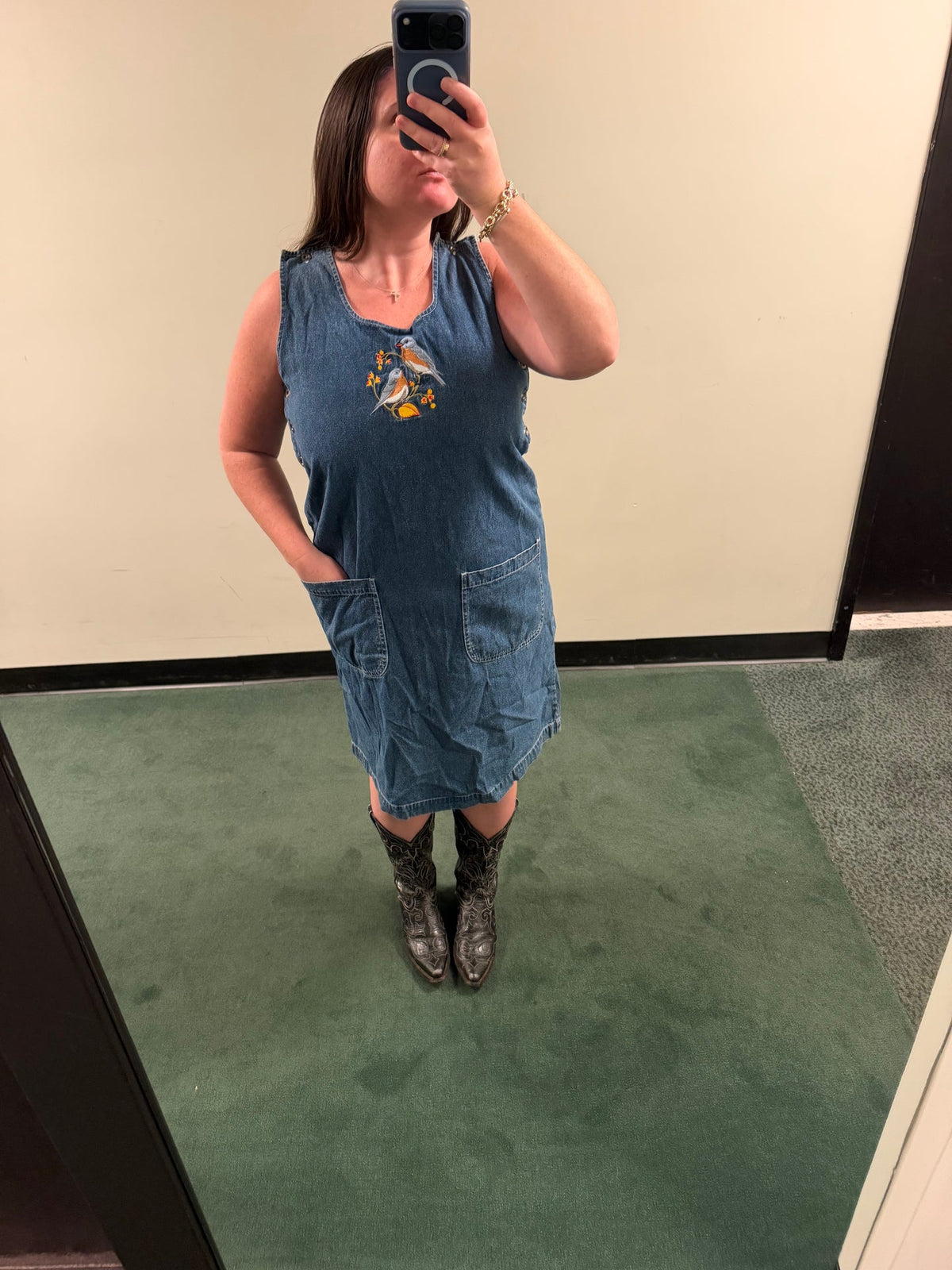 Denim dress with birds on it - sku tuv #65789