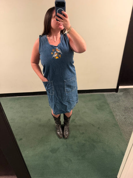 Denim dress with birds on it - sku tuv #65789