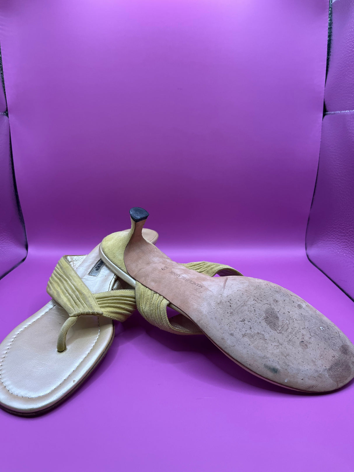Manolo Blahnik Iridescent Yellow Heeled Sandals - Size 39