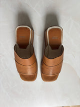 Coach US 5.5 Tan Leather Square Toe Slide Sandal