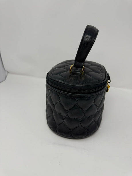 Moschino Black Leather Oval Quilted Heart Vanity Bag