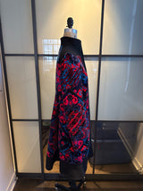 Versace Collection Size 42 Black & Pink Wool & Velvet Funnel Neck Coat