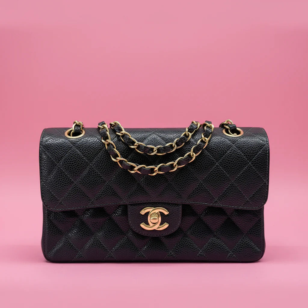 Chanel Double Flap Chain Black Caviar Leather