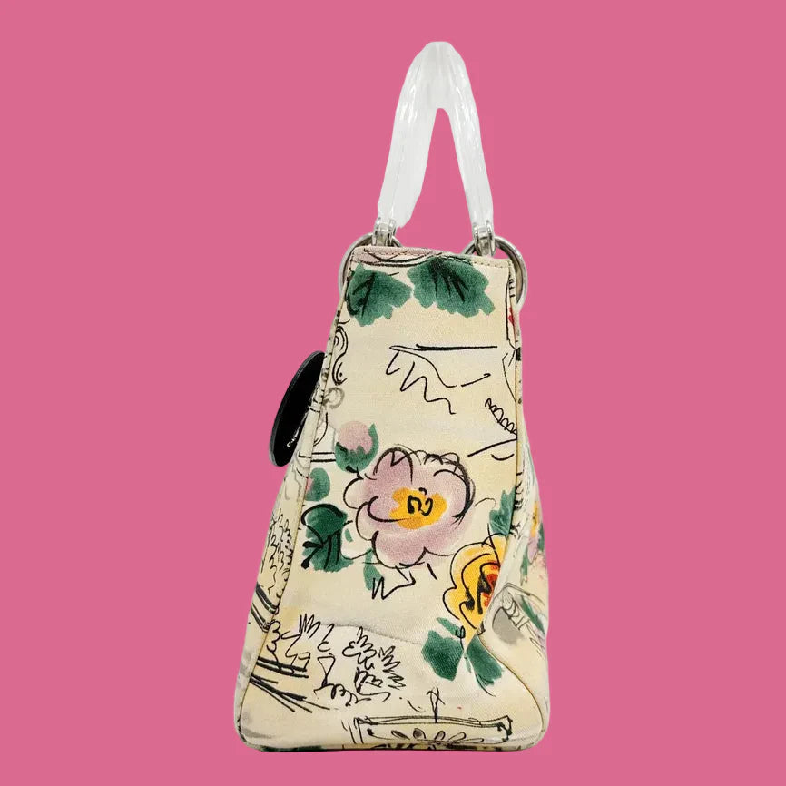 Dior Lady Beige Printed Canvas Handbag
