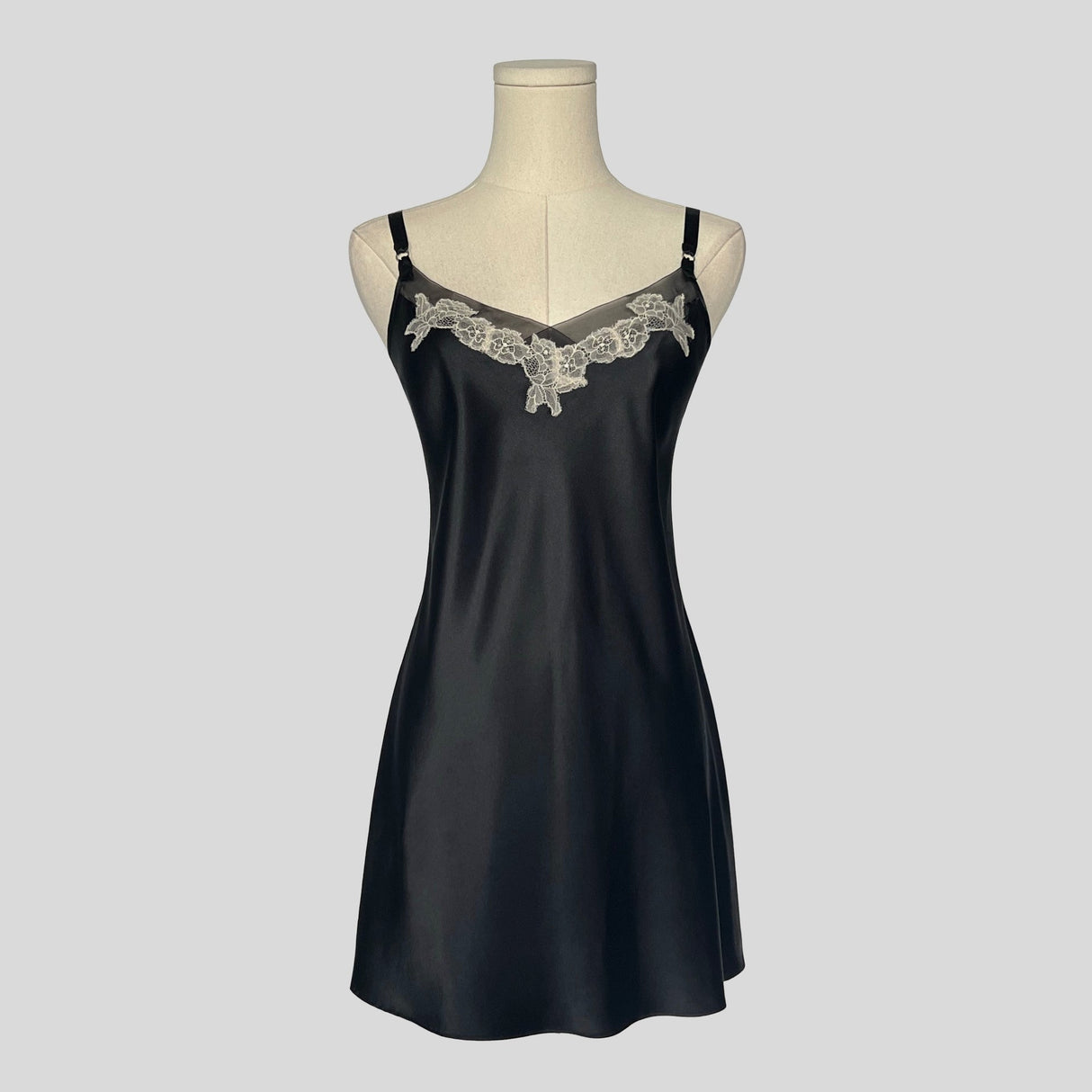 Lace detail slip in black