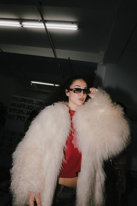 White Mongolian Fur Coat - TUV #56789