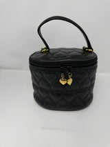 Moschino Black Leather Oval Quilted Heart Vanity Bag