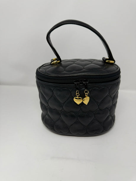 Moschino Black Leather Oval Quilted Heart Vanity Bag