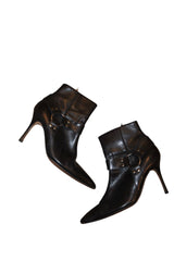 Manolo Blahnik black leather booties with silver circle details (39.5)