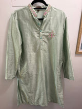 Mint silk tunic with pink flowers - TUV #256789