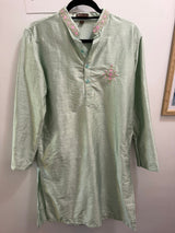 Mint silk tunic with pink flowers - TUV #256789
