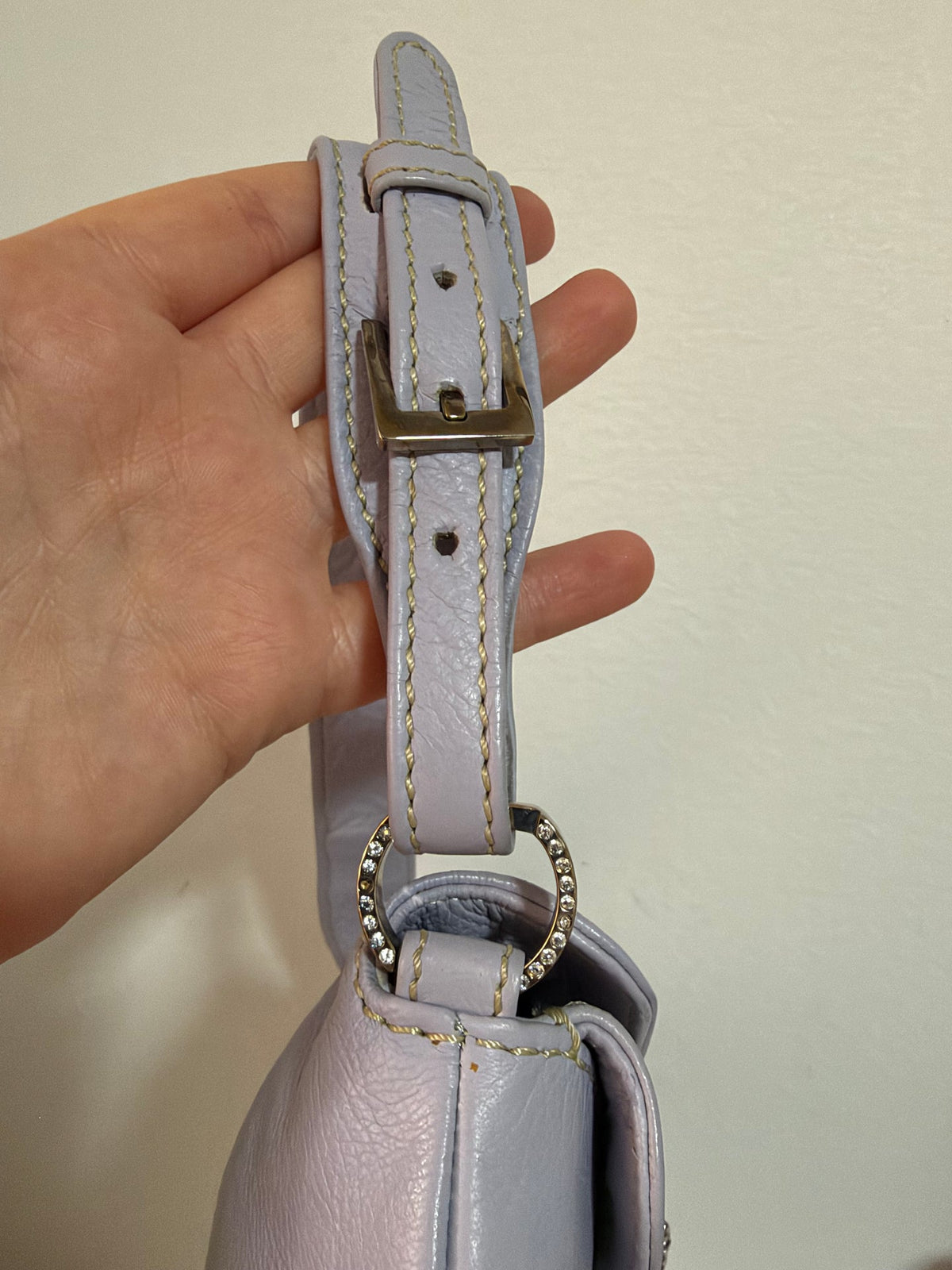 Authentic Vintage Valentino Garavani Spring/Summer 2004 Rhinestone Butterfly Lambskin Leather Shoulder Bag – Pastel Lilac